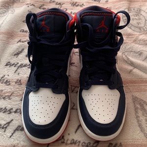 Dark navy blue with red